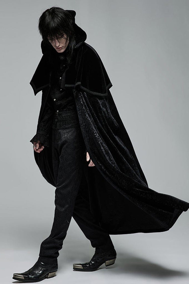 Black Gothic Short Pile Jacquard Fabric Adjustable Wire Collar Bat-Shaped Hem Imitation Ruby Necklace Men's Cloak