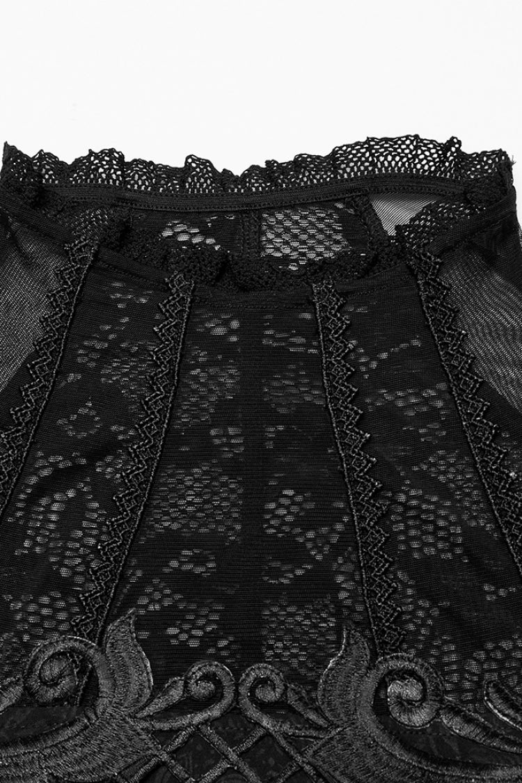 Black Off Shoulder Print Stitching Irregular Mesh Women's Gothic Dress