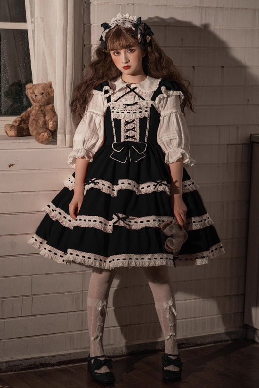 Black Antique Dolls Triple-Layered Bowknot Sweet Lolita Jsk Dress