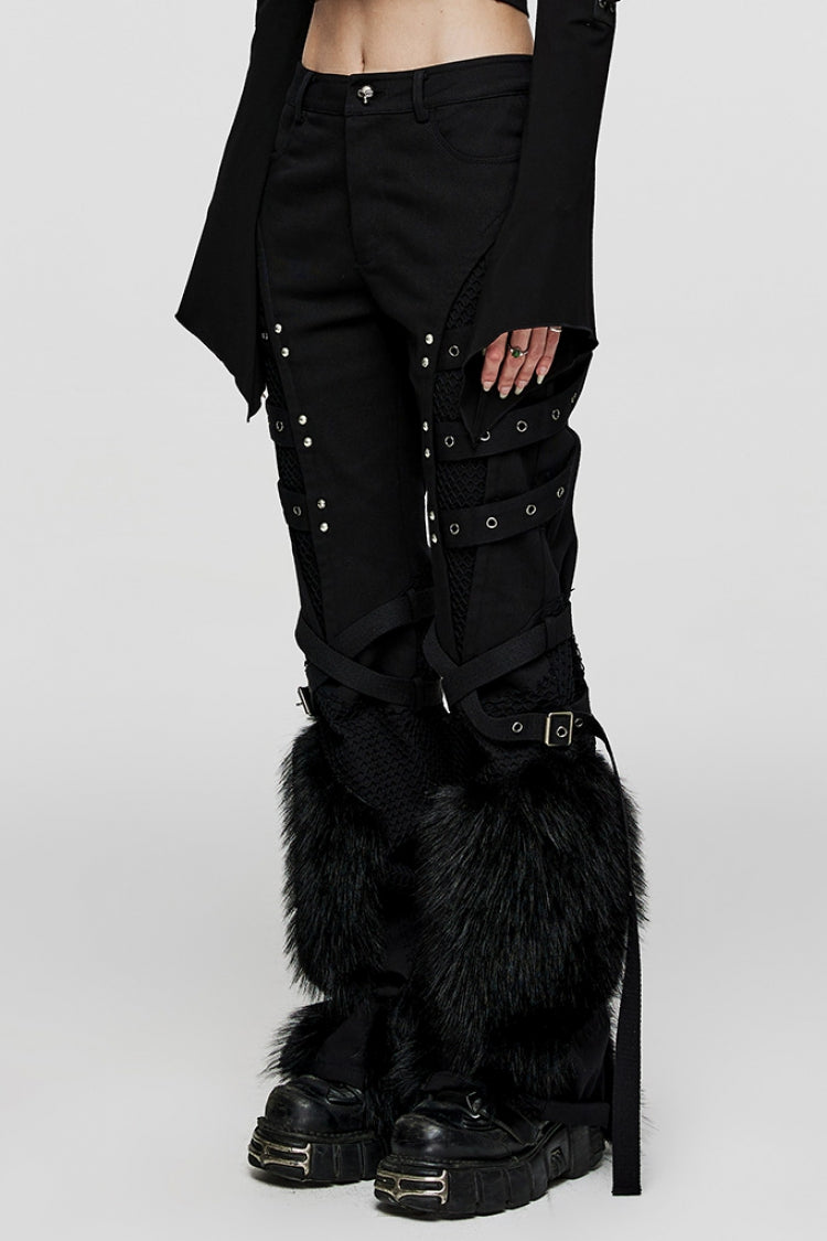Black Eyelet Stitching Metal Mesh Women's Steampunk Fluffy Pants