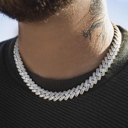 12mm Baguette Channel Set Cuban Necklace in Yellow Gold