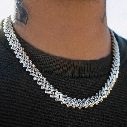 12mm Baguette Channel Set Cuban Necklace in Yellow Gold