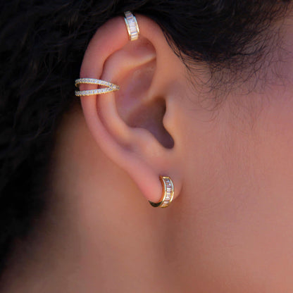 Baguette Hoop Earrings in Yellow Gold