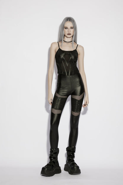 Black Off Shoulder Spliced Slim Mesh Eyelet Women's Punk Cool Corset
