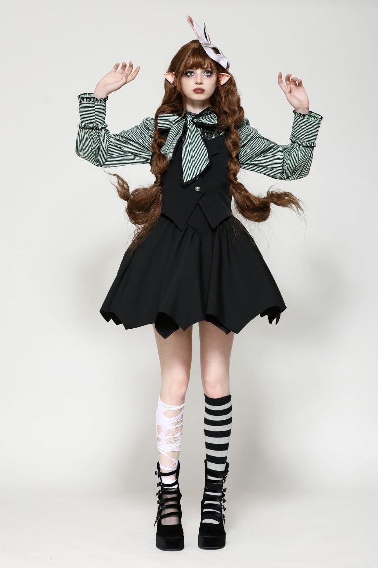 Black Lace-Up Buttons Back Bat Wings Women's Gothic Vest