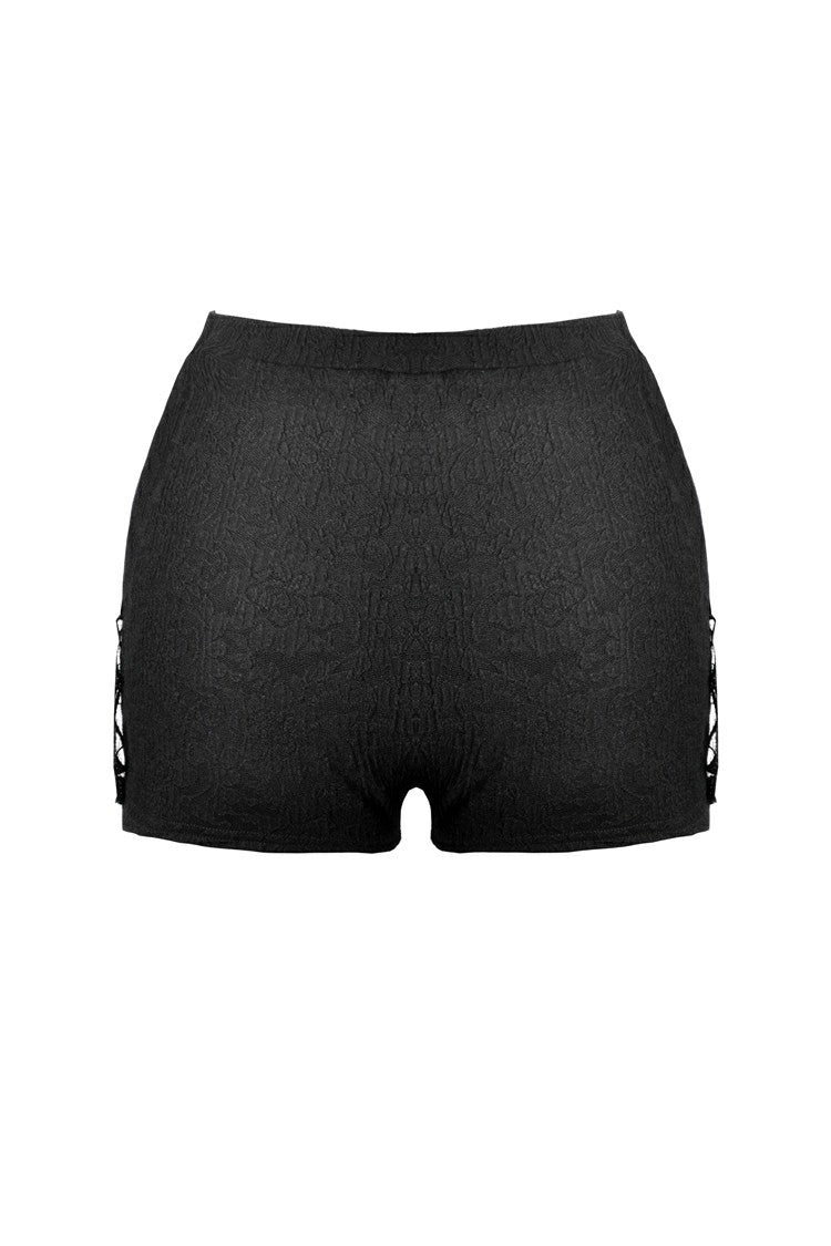 Black Floral Lace Sides Women's Gothic Short Leggings