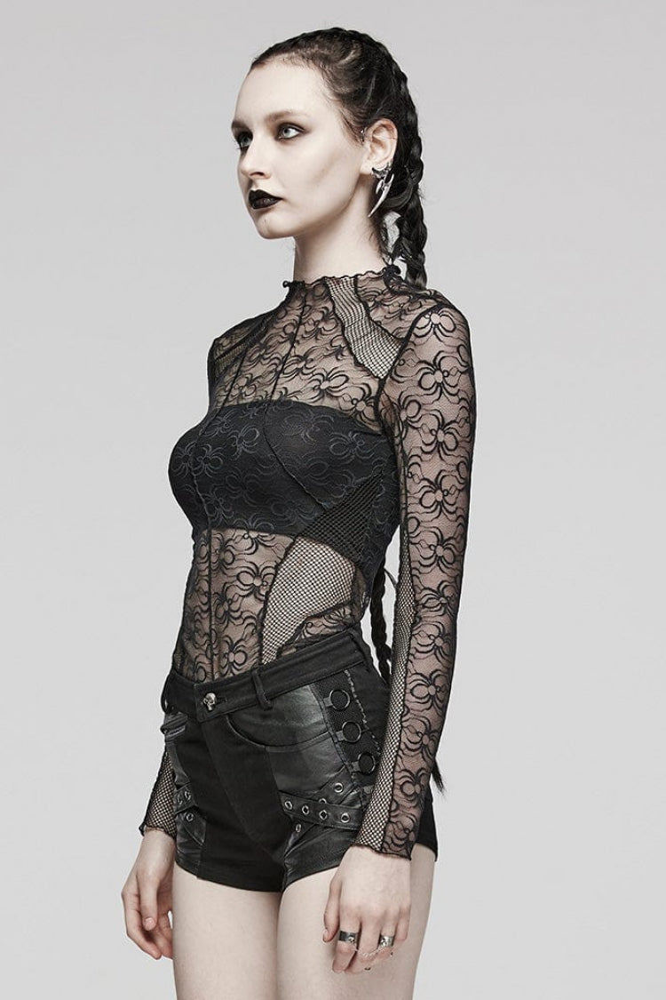 Black Long Sleeves Hollow Stitching Irregular Womens Steampunk Blouse