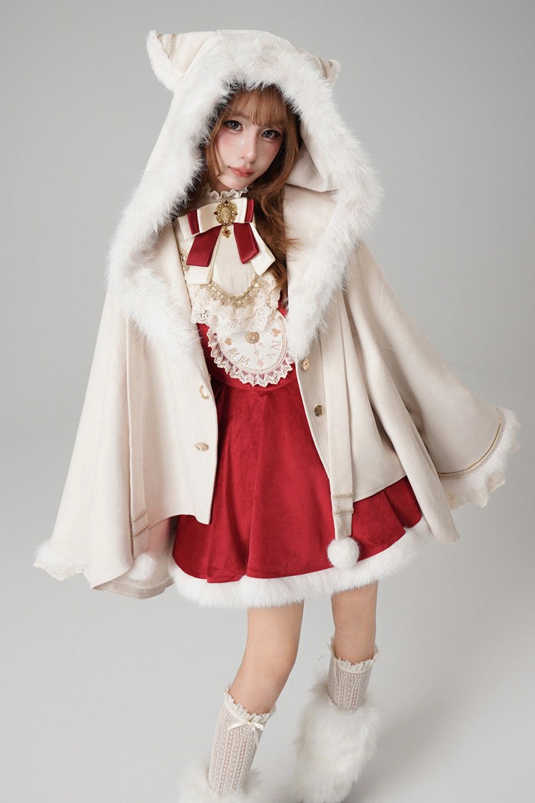 Beige [Clock of Reincarnation Cycles] Cat Ears Magic Hooded Sweet Lolita Coat Cloak