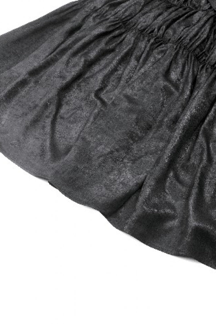 Black Lace Square Collar Short Puff Sleeves Lace-Up Ruched Women's Gothic Wedding Dress