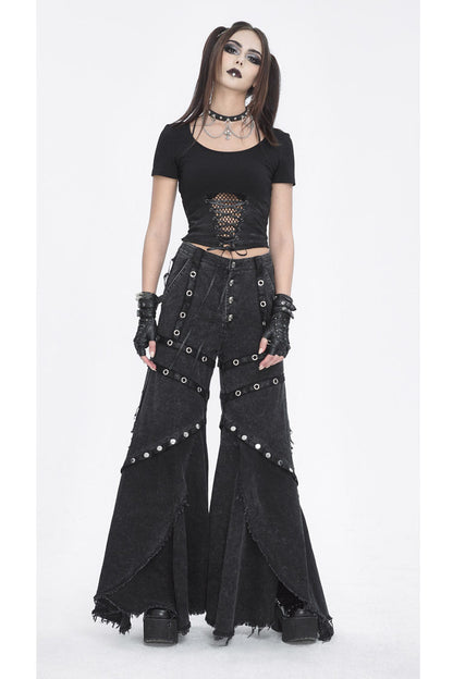 Black Cutout Mesh Short Sleeve Crop Womens Punk Top