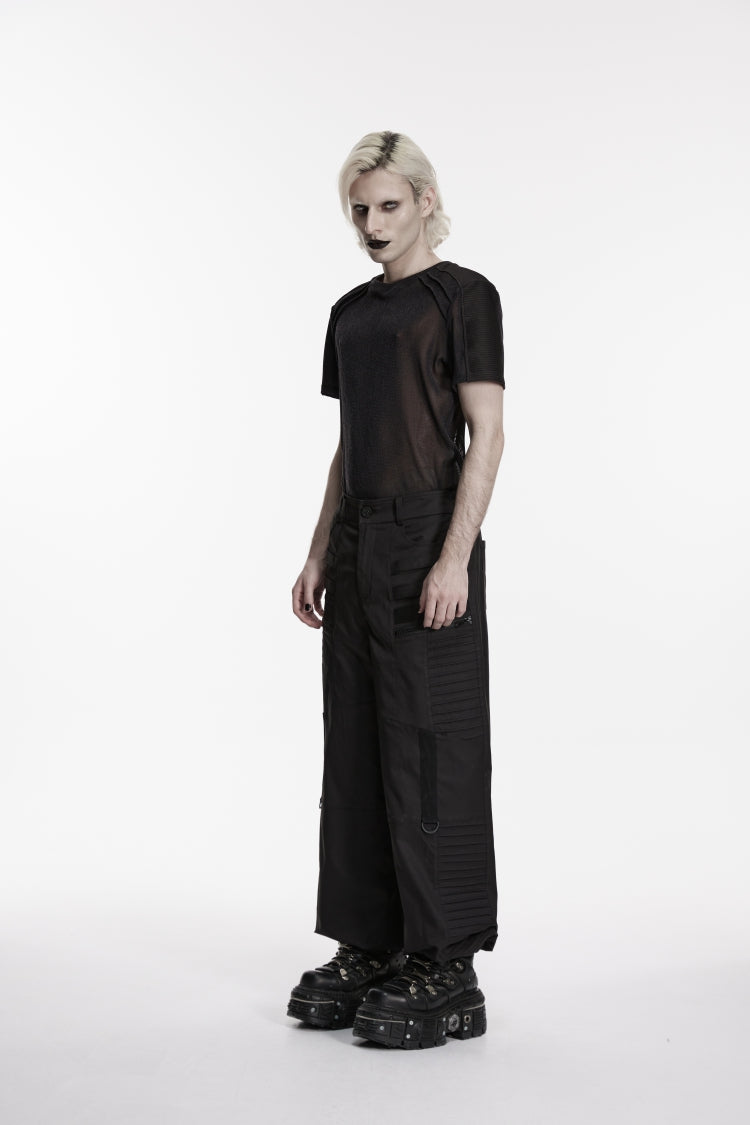 Black Multi-Layered Pleated Men's Gothic Cool Tapered Pants