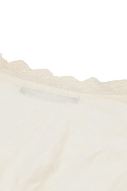 Beige V Collar Long Trumpet Sleeves Multi-Layered Lace-Up Women's Stempunk Blouse