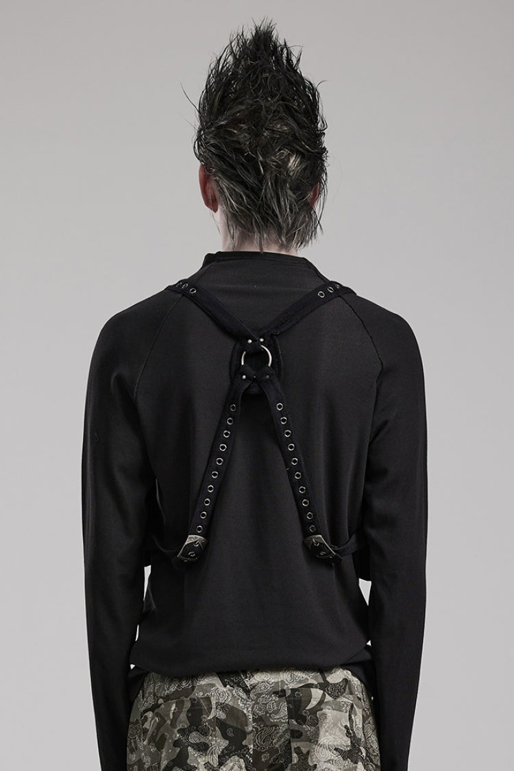 Black Crackle Leather Adjustable Men's Steampunk Strap Bag