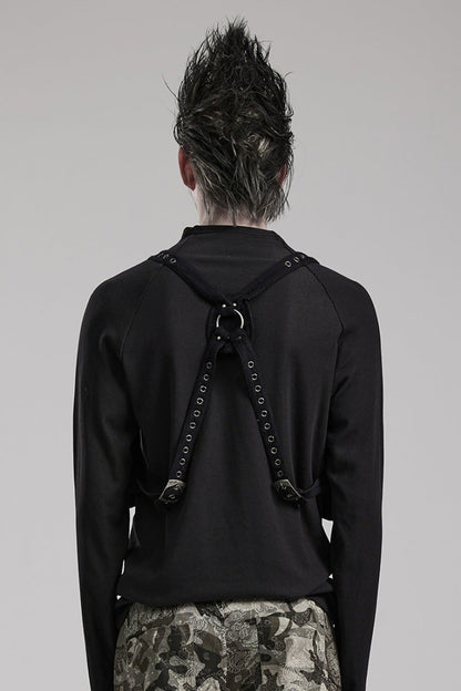 Black Crackle Leather Adjustable Men's Steampunk Strap Bag