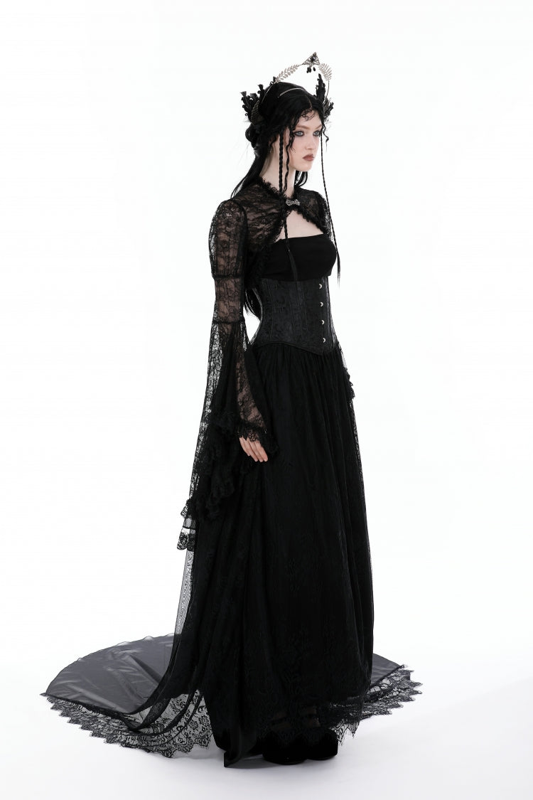Black Long Flared Sleeves Ruffled Lace Women's Gothic Cape