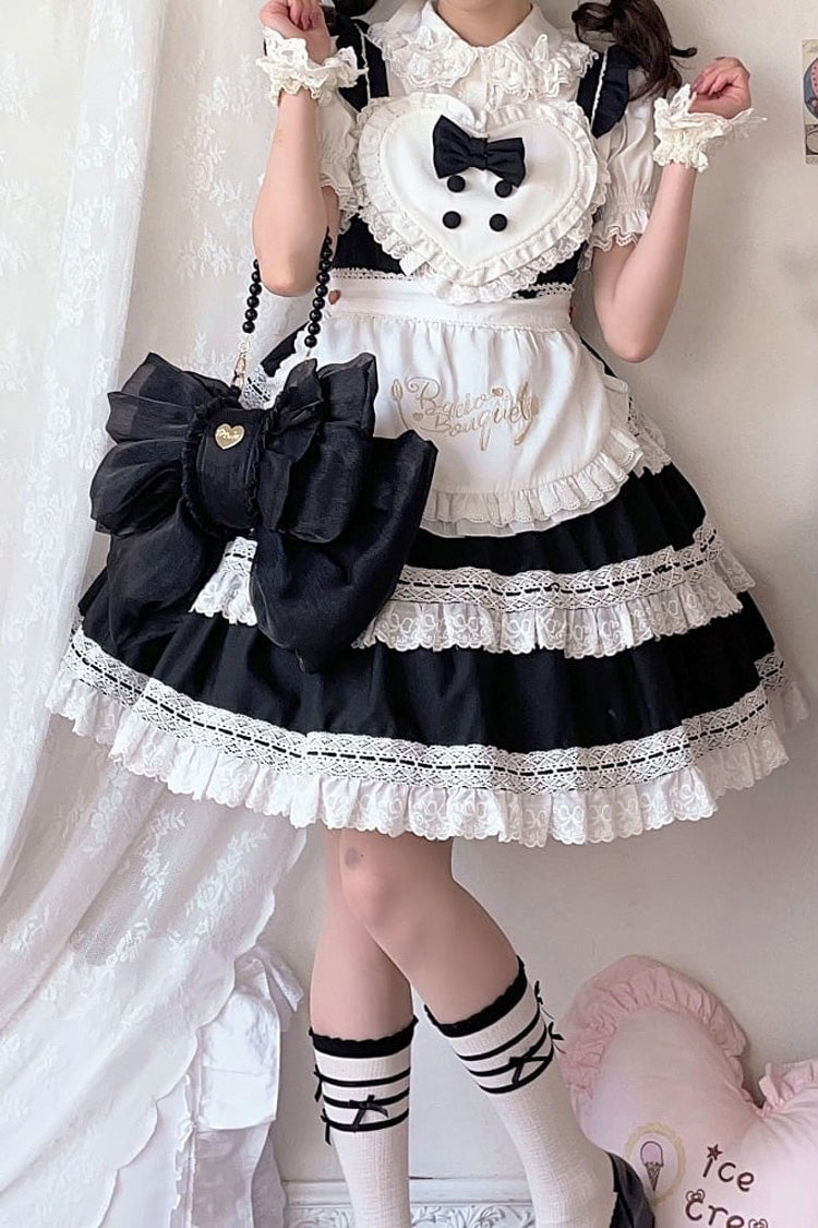 Black Big Bowknot Metal Heart Nameplate Lolita Backpack