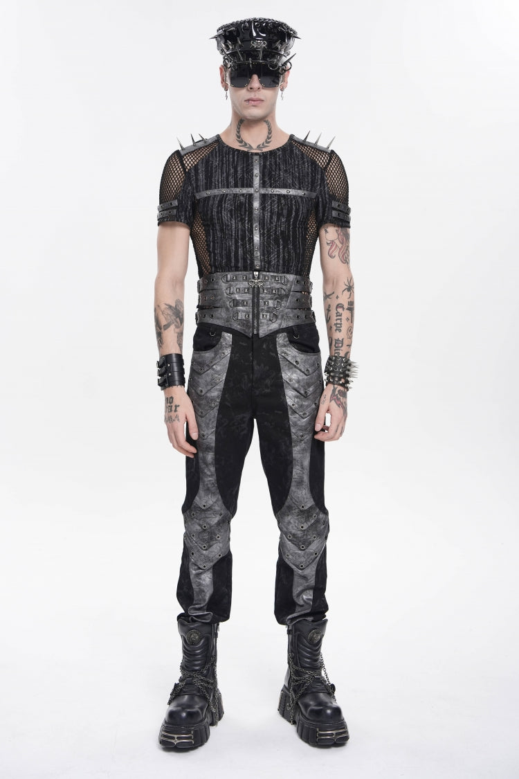 Black Multi-Layered Studded Zippered Eyelet Men's Punk Cool  Girdle