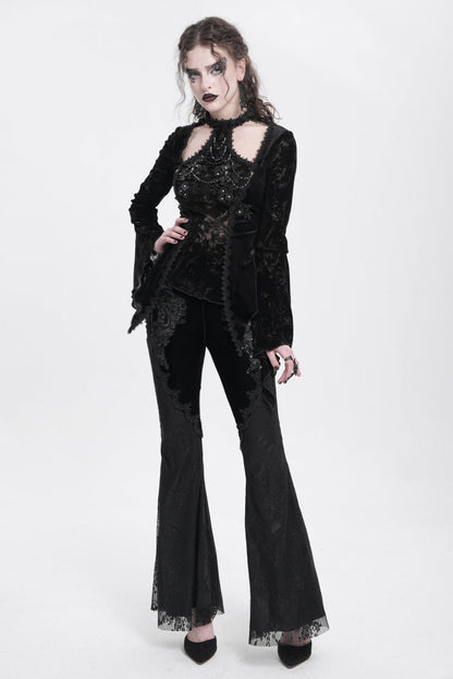 Black Floral Embroidery Stitching Lace Women's Gothic Pants