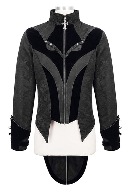 Black Bird Shaped Patchwork Swallowtail Mens Gothic Coat