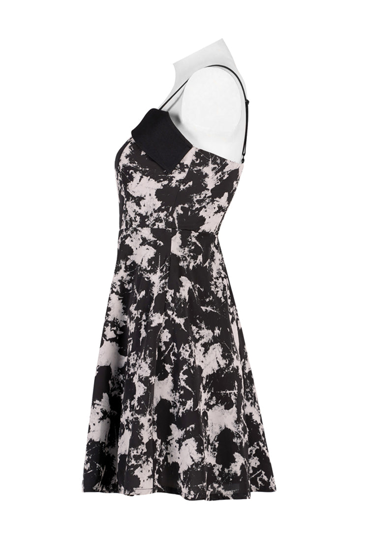 Black Folding Collar A-Shape Print Women's Punk Slip Dress