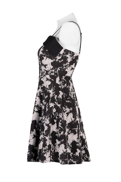 Black Folding Collar A-Shape Print Women's Punk Slip Dress