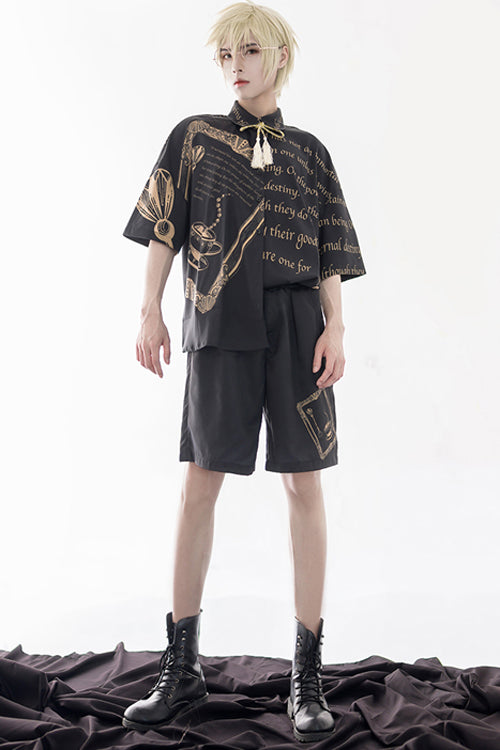 Black Handsome Little Prince Print Loose Ouji Lolita Shorts