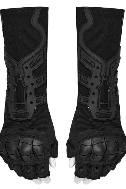 Black Men's Punk Cool Rubber Patched Half-finger Gloves