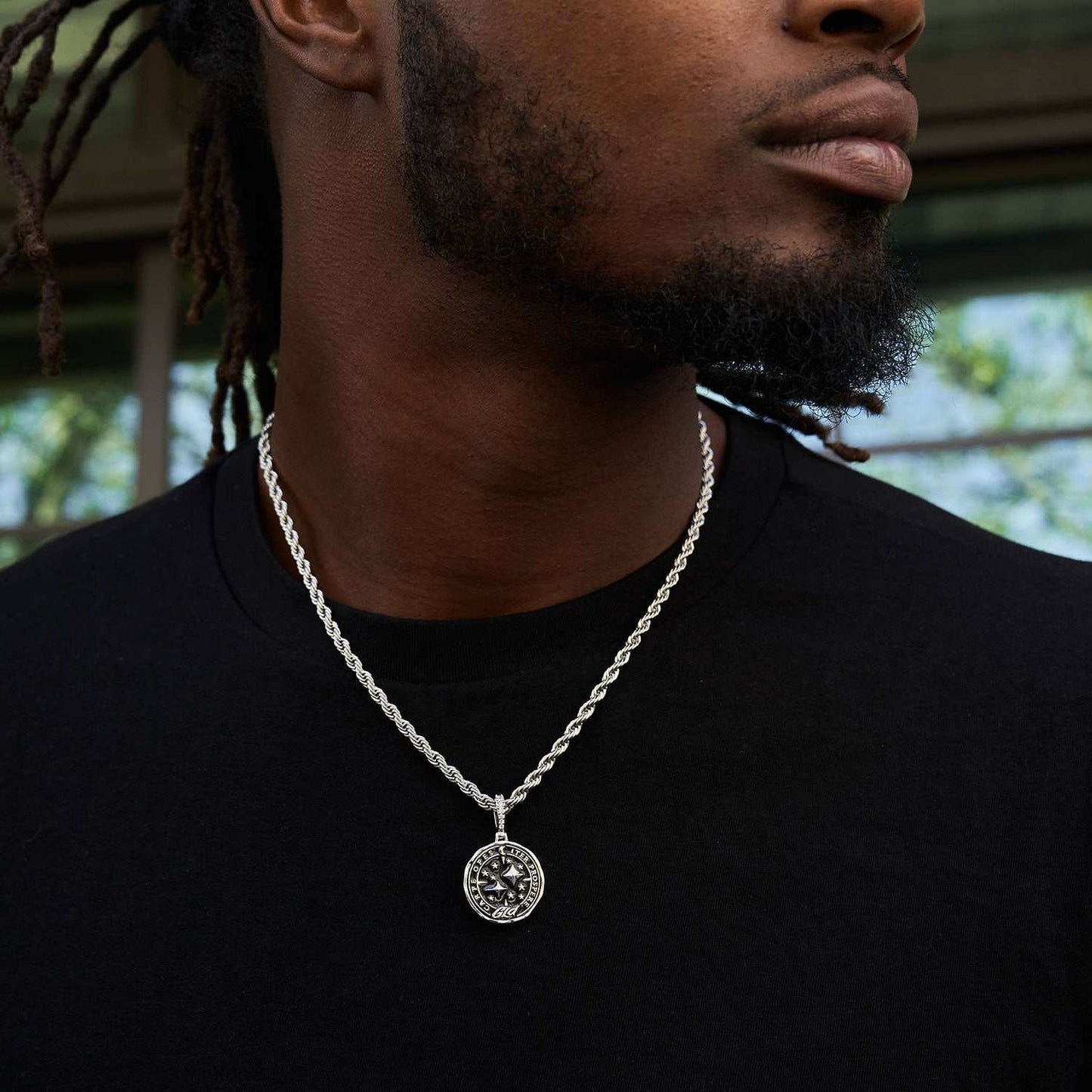 Black Compass Coin Pendant
