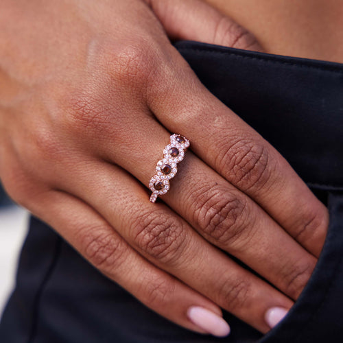 Brown Iced Circle Ring in Rose Gold Vermeil