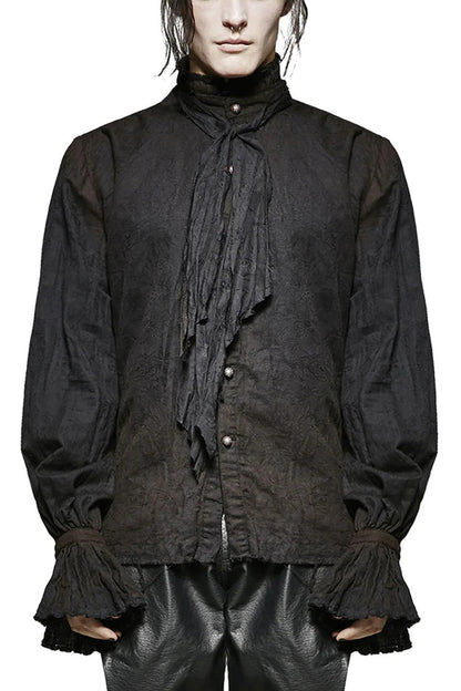 Black Long Lantern Sleeves Retro Metal Button Mens Steampunk Tie Shirt