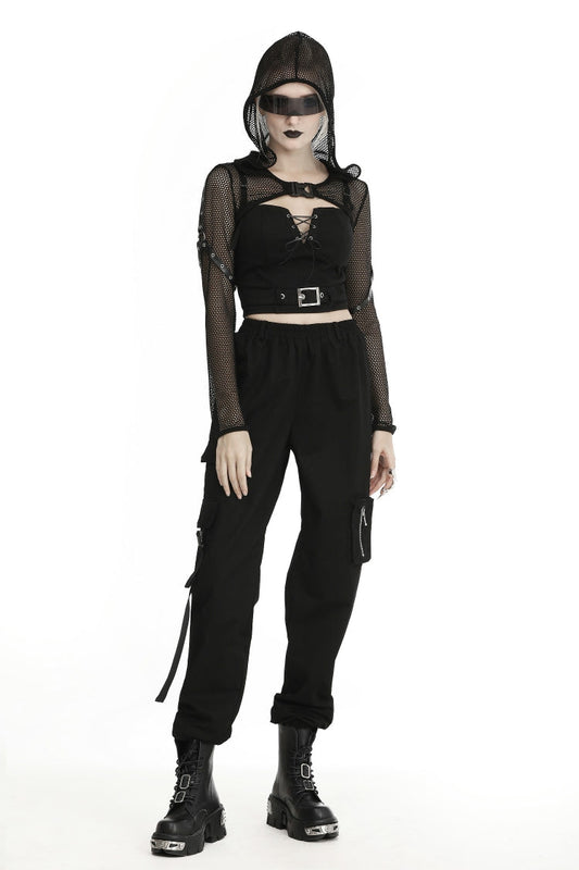 Black Long Sleeves Fishnet Mesh Women's Gothic Punk Hooded Cape