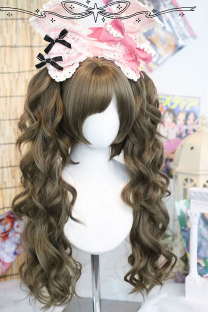 Ash Brown Sweet Lolita Roman Curls with Twin Pigtails Wig Set