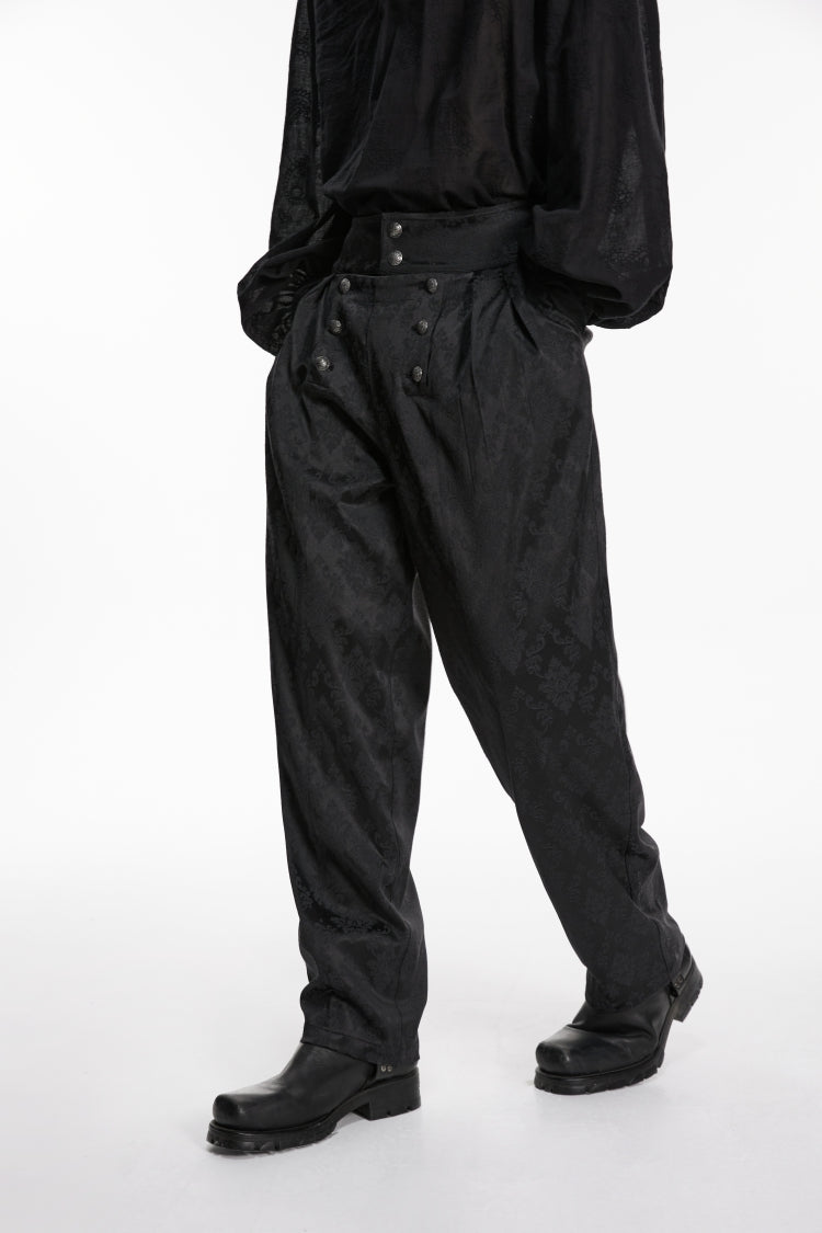 Black Floral Jacquard Men's Gothic Gorgeous Double-breasted Pants