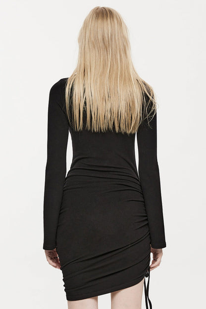 Black Long Sleeves Stitching Irregular Mesh Women's Gothic Dress