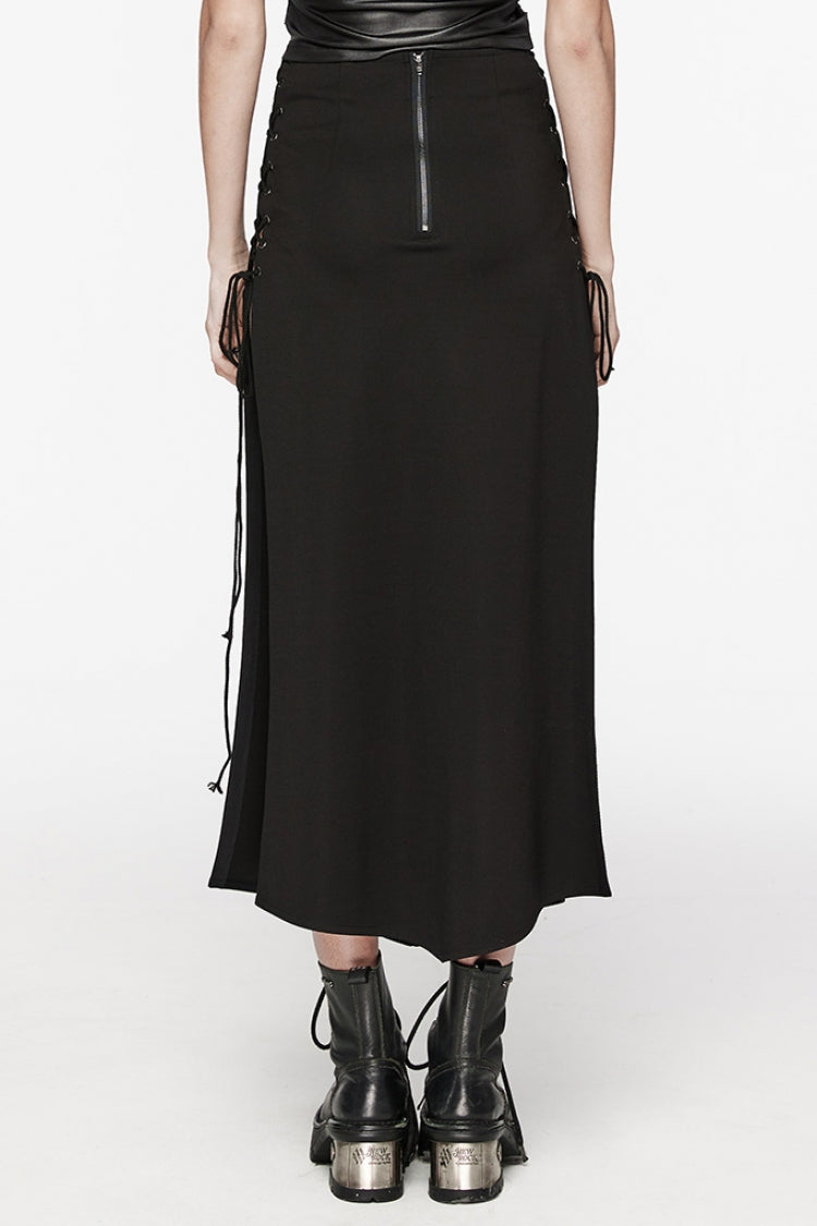 Black Cross Print Stitching Lace-Up Women's Steampunk Skirt
