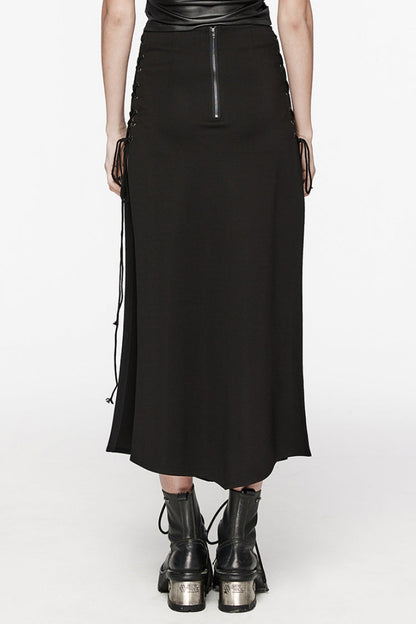 Black Cross Print Stitching Lace-Up Women's Steampunk Skirt