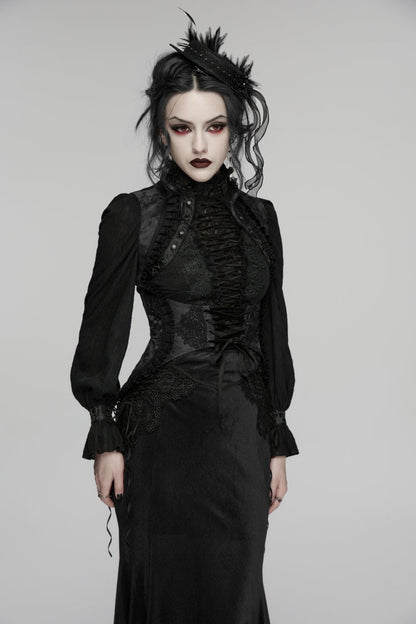 Black Jacquard Embroidered Lace Lace-Up Slim Women's Gothic Vest