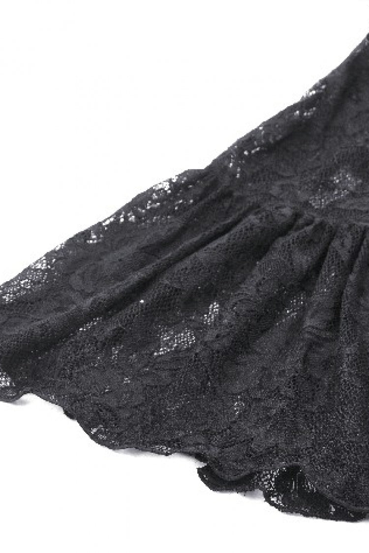 Black Deep V Collar Long Trumpet Sleeves Lace Lace-Up Women's Gothic Corset Top