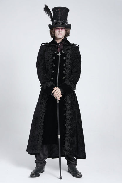 Black Lapel Collar Embroidery Zipper Men's Gothic Handsome Coat