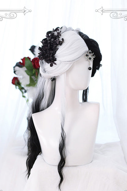 Black And White Color Matching Long Wavy Curly Hair Gothic Lolita Wigs