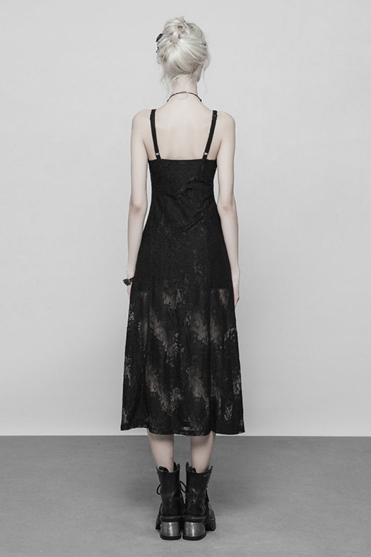 Black Lace Women's Bandage Strap Gothic Vintage Long Dress