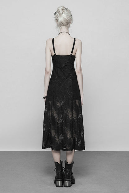 Black Lace Women's Bandage Strap Gothic Vintage Long Dress