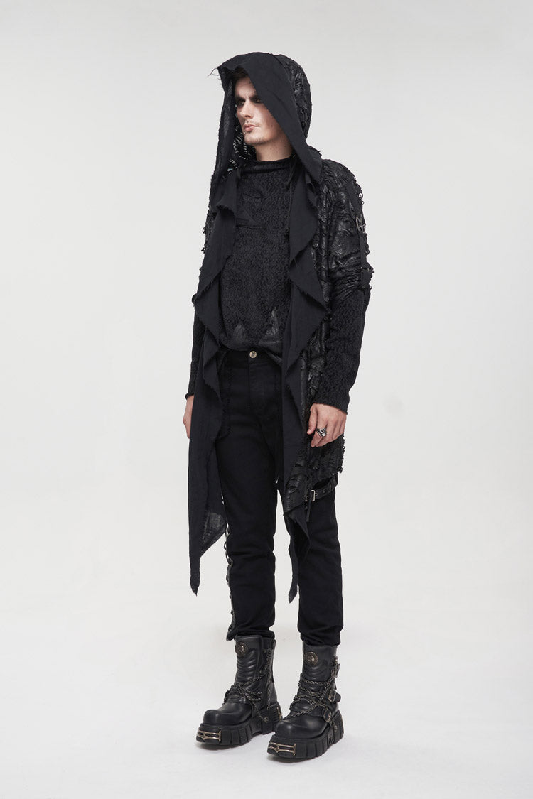 Black Irregular Sharp Corner Hem Tattered Knitted Stitching Design Four Seasons Casual Men's Punk Jacket