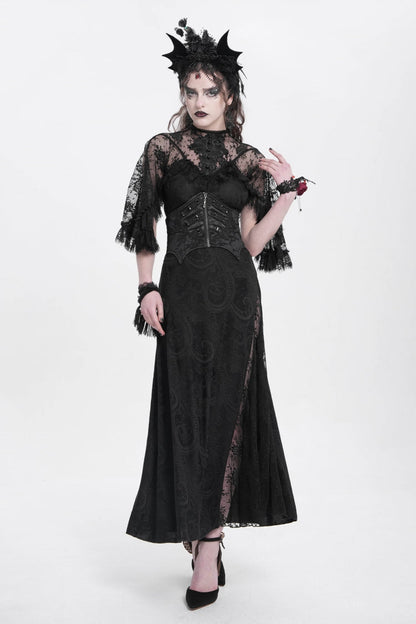 Black Batwing Beaded Lace-Up Zipper Women's Underbust Corset