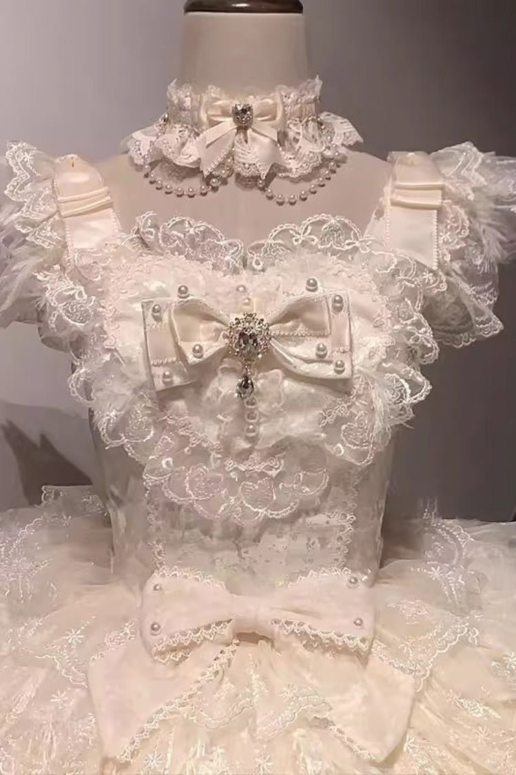 Apricot [Ballad of Feathers] Sleeveless Multi-Layered Ruffle Hanayome Bowknot Sweet Lolita Jsk Dress