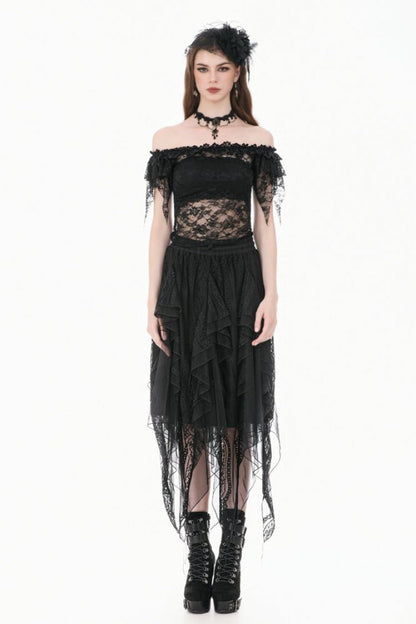 Black Off Shoulder Floral Sheer Lace Women's Gothic Top