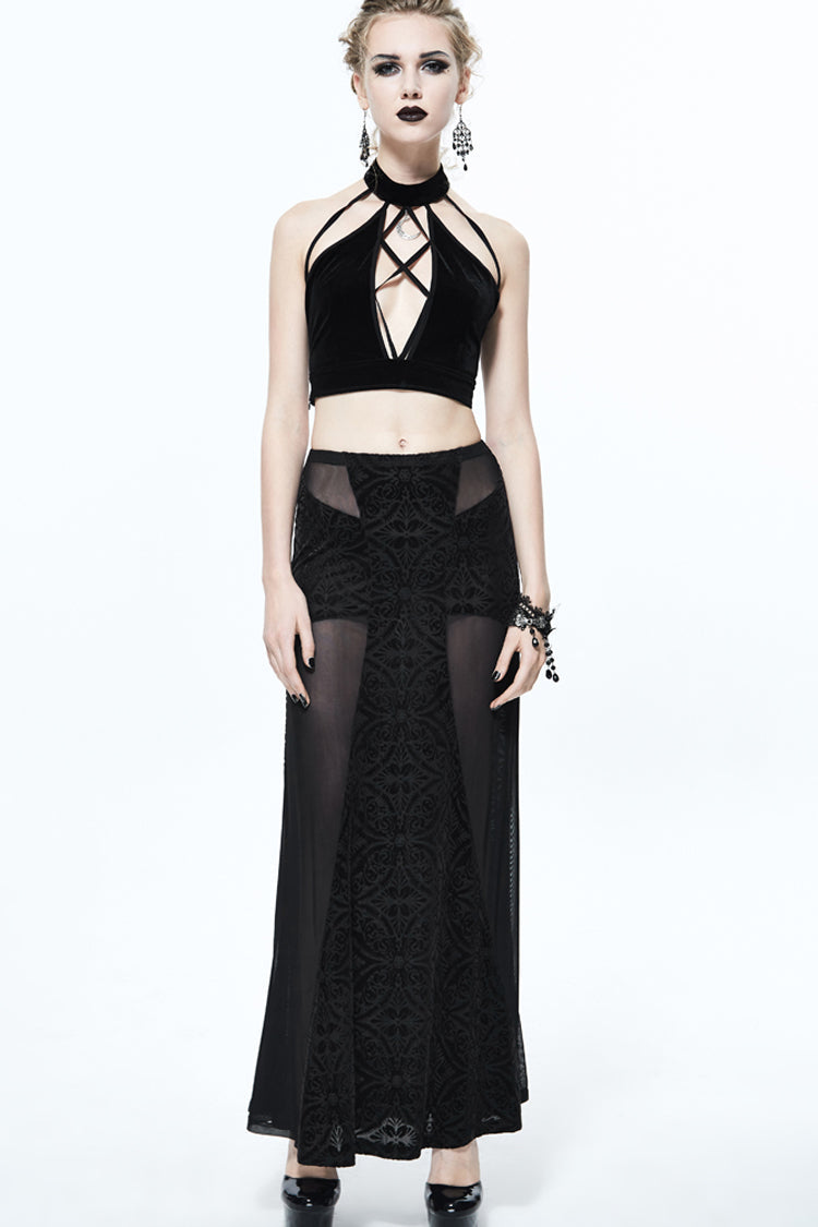 Black Chest Lace Up Dense Velvet Moon Pendant Backless Women's Gothic Vest
