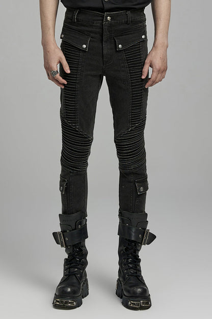 Black Multi-pockets Pleated Men's Punk Pants