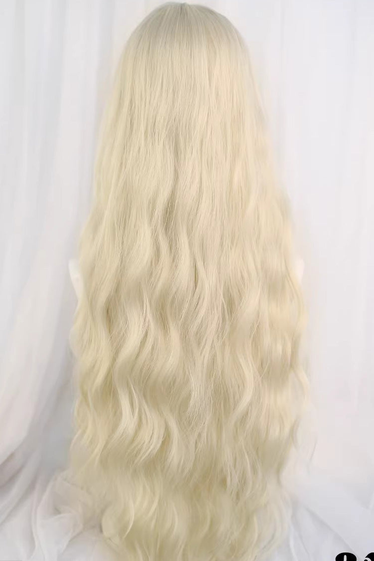 Beige Gold Curtain Bangs Long Curly Hair Sweet Lolita Wig