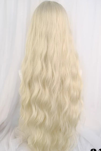 Beige Gold Curtain Bangs Long Curly Hair Sweet Lolita Wig
